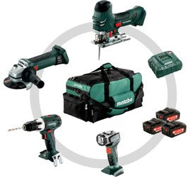 Zestaw METABO Combo 4.2: Carcassy: BS 18 LT, STA 18 LTX 140, W 18 LTX 125 Quick, ULA + ładowarka ASC 30-36 V + 3 akumulatory Li-Ion 18 V / 4,0 Ah + torba narzędziowa (duża)