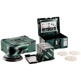 Szlifierka mimośrodowa METABO SXE 150-2.5 BL w Metalock II + samoprzyczepne arkusze szlifierskie do farb i lakierów
