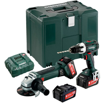 Zestaw METABO Combo 2.4.1 18 V: Carcassy: BS 18 LT + W 18  LTX 125 + ładowarka ASC 30-36 V + 3 akumulatory Li-Ion 18 V / 4,0 Ah + Metalock IV