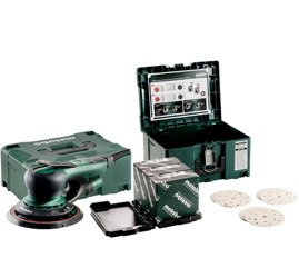 Szlifierka mimośrodowa METABO SXE 150-5.0 BL w Metalock II + samoprzyczepne arkusze szlifierskie do farb i lakierów, 150 sztuk