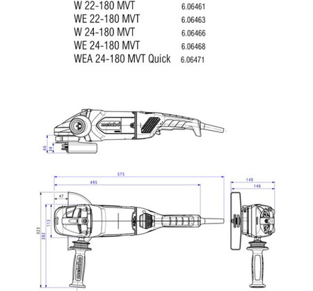 Szlifierka kątowa METABO W 22-180 MVT (wyłącznik czuwakowy)