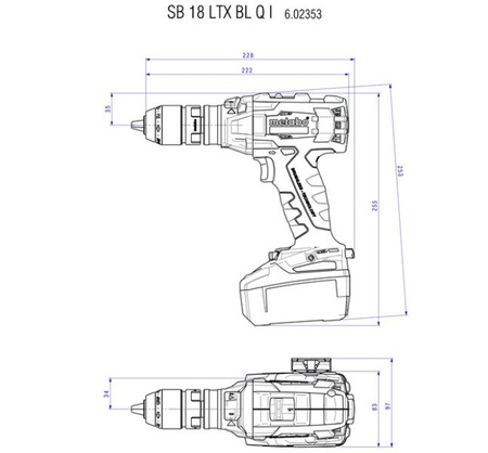 Wiertarko-wkrętarka udarowa METABO SB 18 LTX BL Q I w walizce PVC, z ładowarką ASC 30-36 V + 2 akumulatory Li-Ion 18 V / 4,0 Ah
