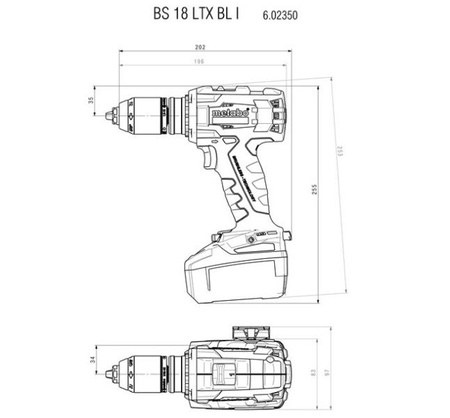 Wiertarko-wkrętarka METABO BS 18 LTX BL I w walizce PVC, z ładowarką ASC 30-36 V + 2 akumulatory Li-Ion 18 V / 4,0 Ah