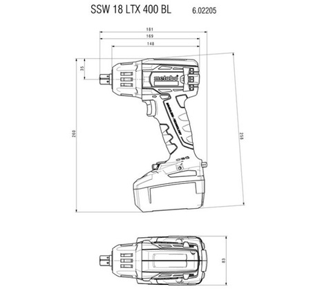 Zakrętarka udarowa METABO SSW 18 LTX 400 BL w walizce PVC, z ładowarką ASC 30-36 V + 2 akumulatory Li-ion 18 V / 4,0 Ah