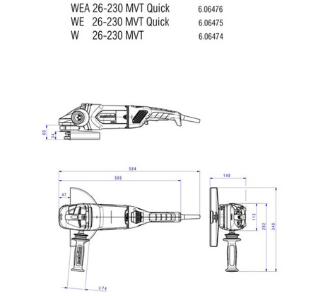 Szlifierka kątowa METABO WE 26-230 MVT Quick (wyłącznik czuwakowy)