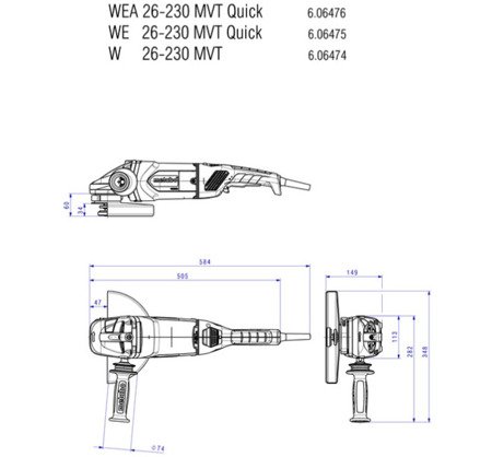 Szlifierka kątowa METABO WEA 26-230 MVT Quick (wyłącznik czuwakowy)